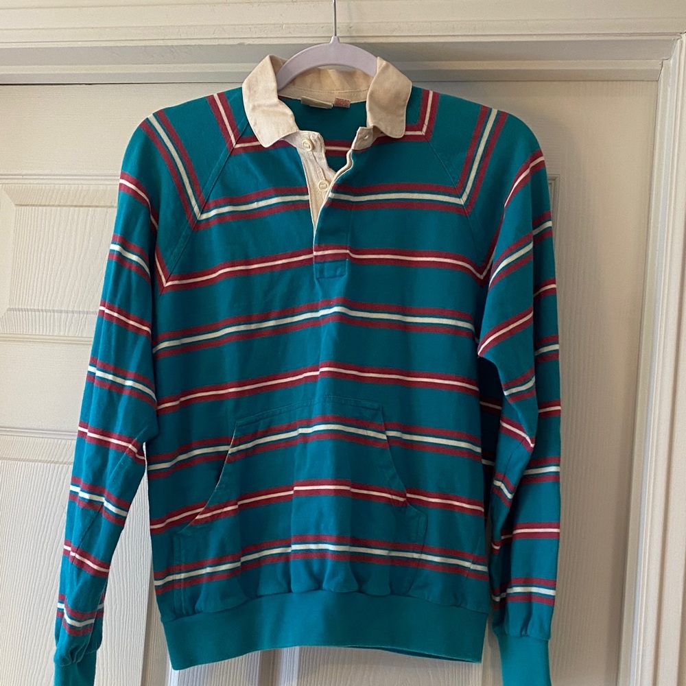 Merona Vintage Teal and Red Striped Crewneck pullover Sz M.  Box7